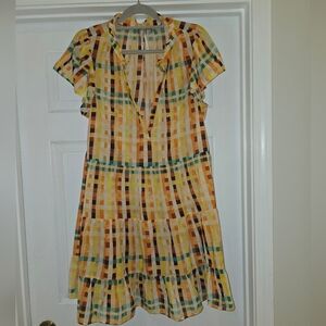 Anthropologie Colorful Plaid Midi Dress